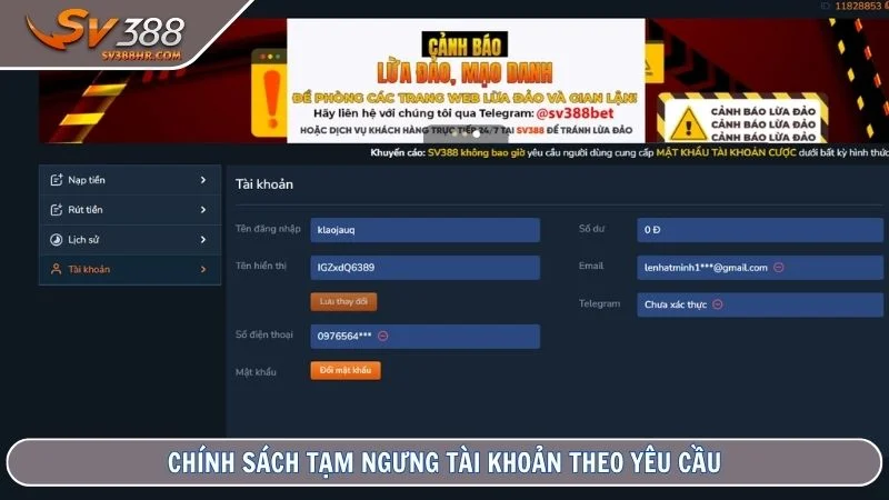 Chính sách tạm ngưng tài khoản theo yêu cầu