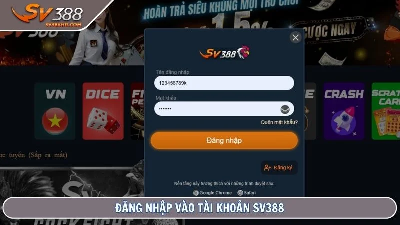 Đăng nhập vào tài khoản SV388