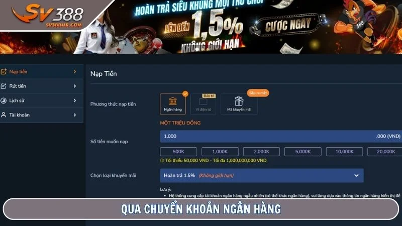 Qua chuyển khoản ngân hàng