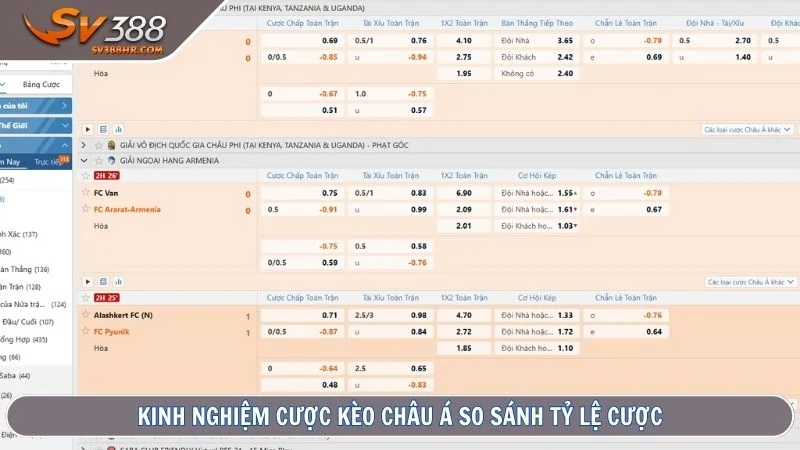 Kinh nghiệm cược kèo châu Á so sánh tỷ lệ cược